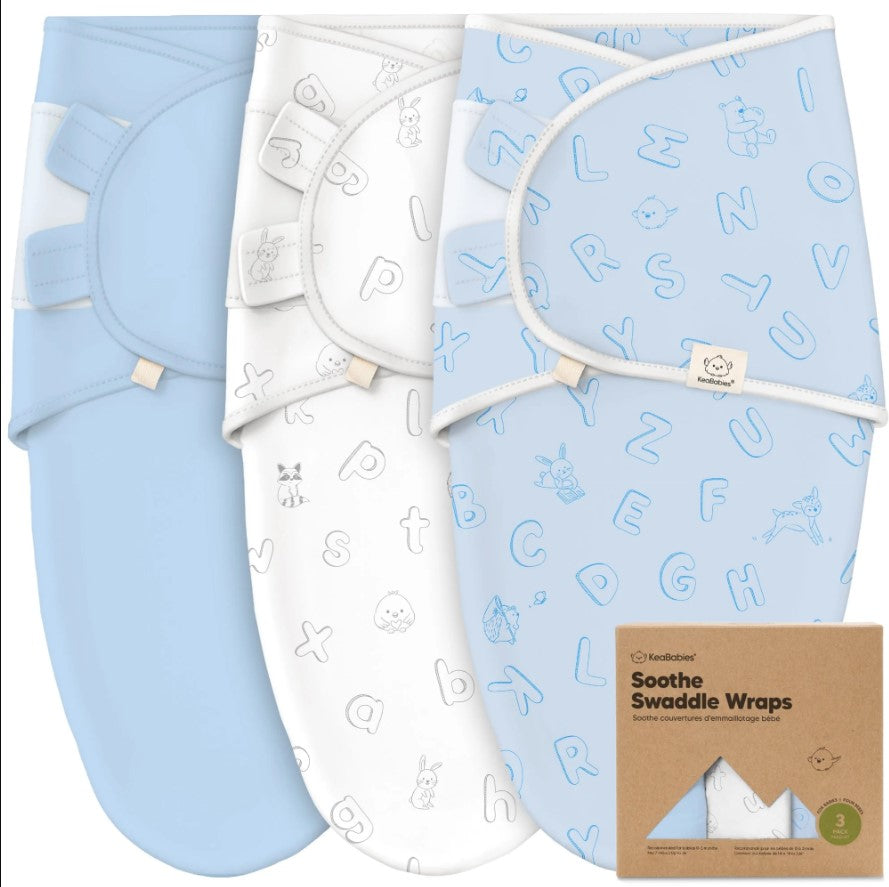 Антистрес Пелени За Повиване Organic 0-3 Месеца 3Бр Сини ABC KeaBabies - Пелени - KeaBabies - BebeMama