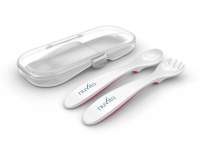 Комплект Вилица И Лъжица В Кутия Nuvita 8477 Розов - Прибори - Nuvita - BebeMama