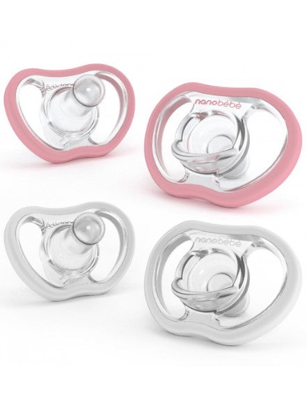 Силиконови Залъгалки Nanobebe 4Бр. 4М+ Active Soother Розово И Бяло - Залъгалки - Nanobébé - BebeMama