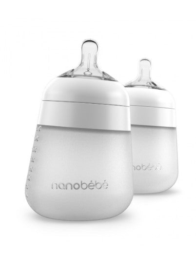Комплект Силиконови Бебешки Бутилки Nanobebe 2Бр. 270Мл Бял - Шишета За Хранене - Nanobébé - BebeMama