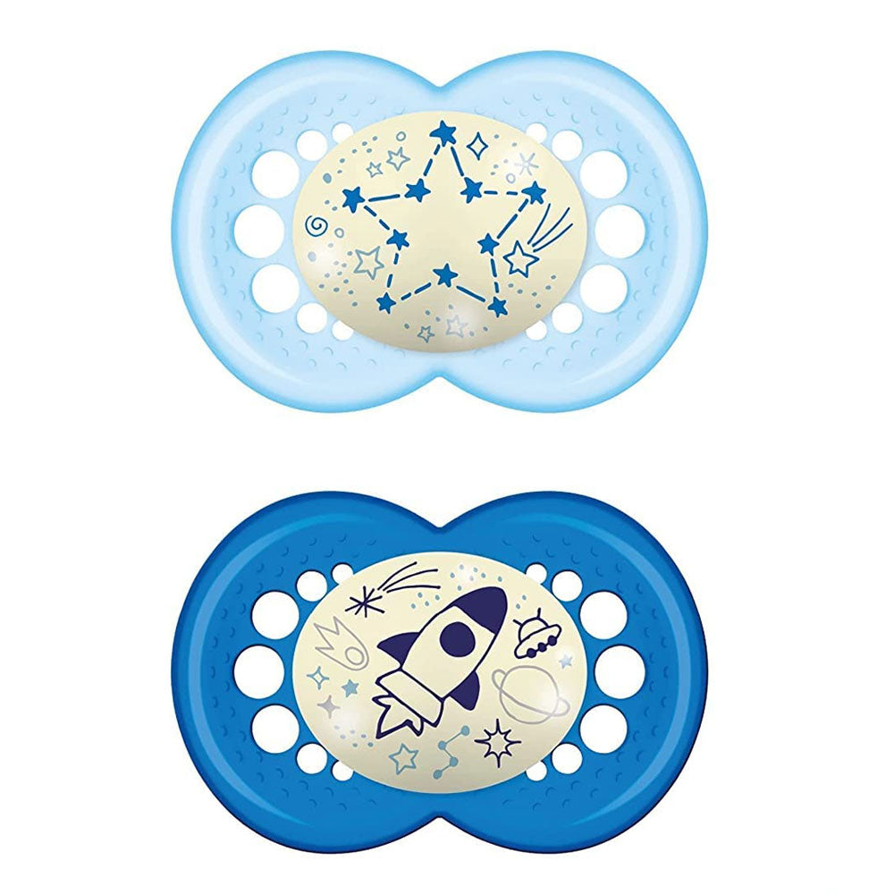 Залъгалка Night Soother Син 12M+ 2 Бр. - Залъгалки - Mam - BebeMama