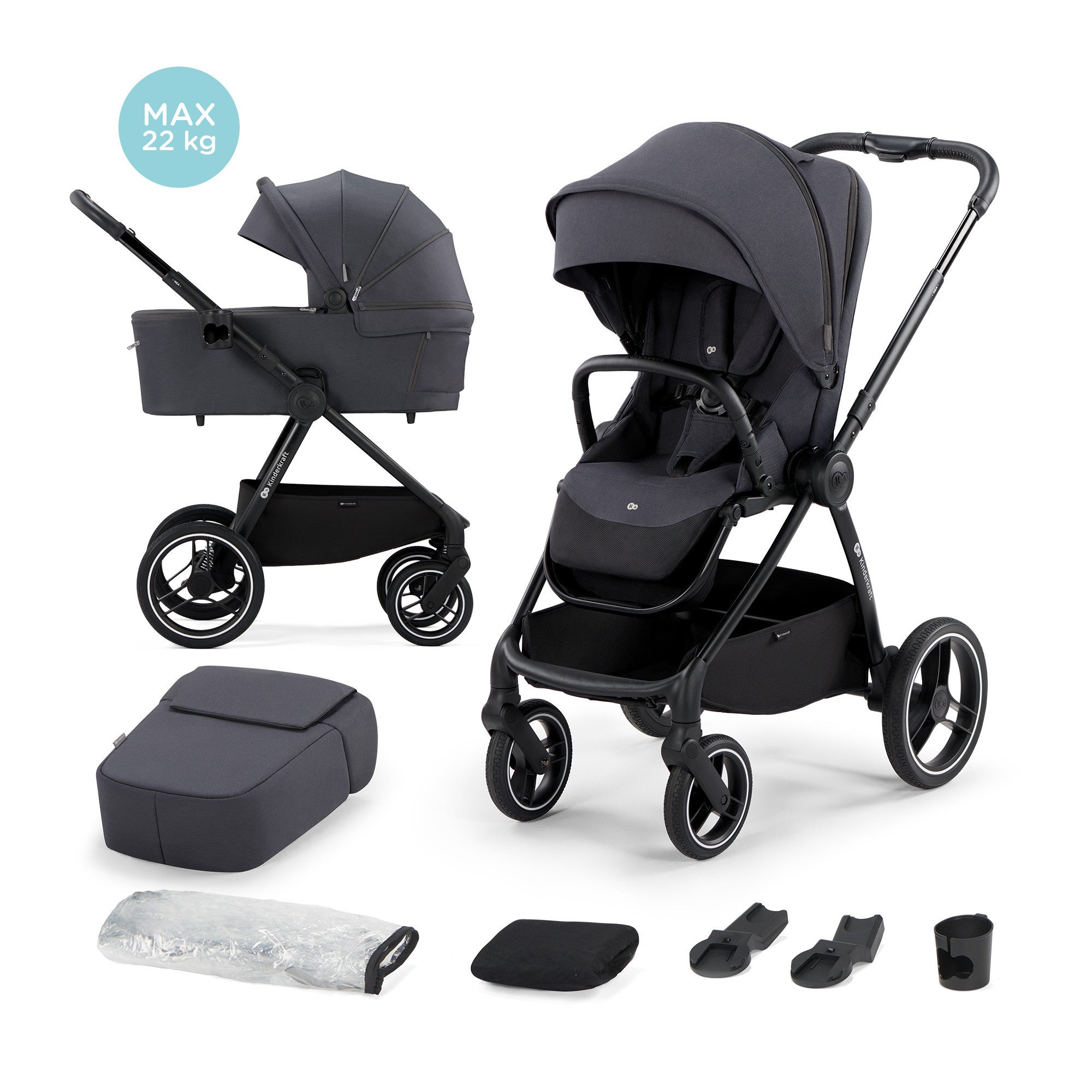 Бебешка Количка Kinderkraft Nea 2В1 Nea, Deep Grey - Комбинирани Колички - KinderKraft - BebeMama