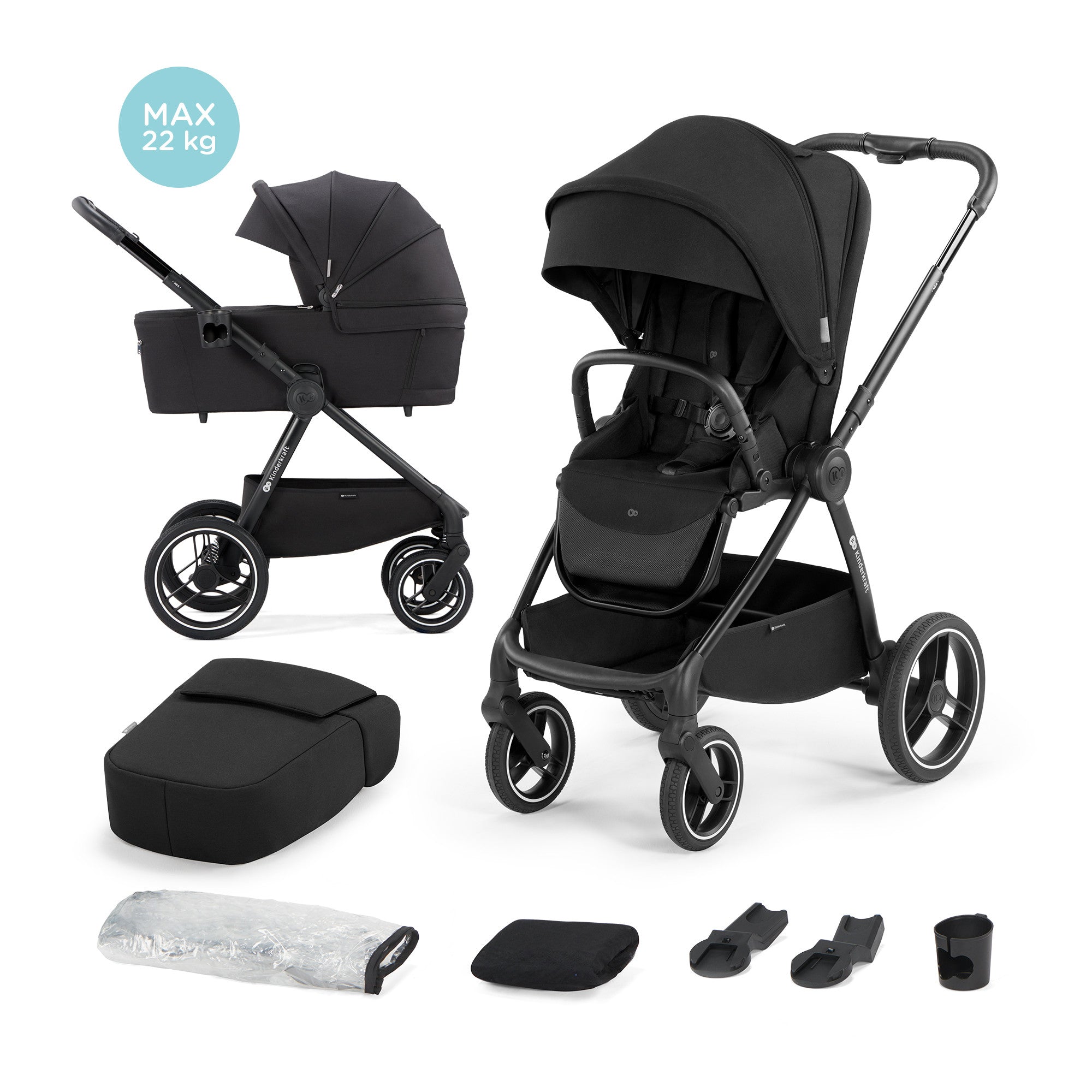 Бебешка Количка Kinderkraft Nea 2В1 Nea, Midnight Black - Комбинирани Колички - KinderKraft - BebeMama