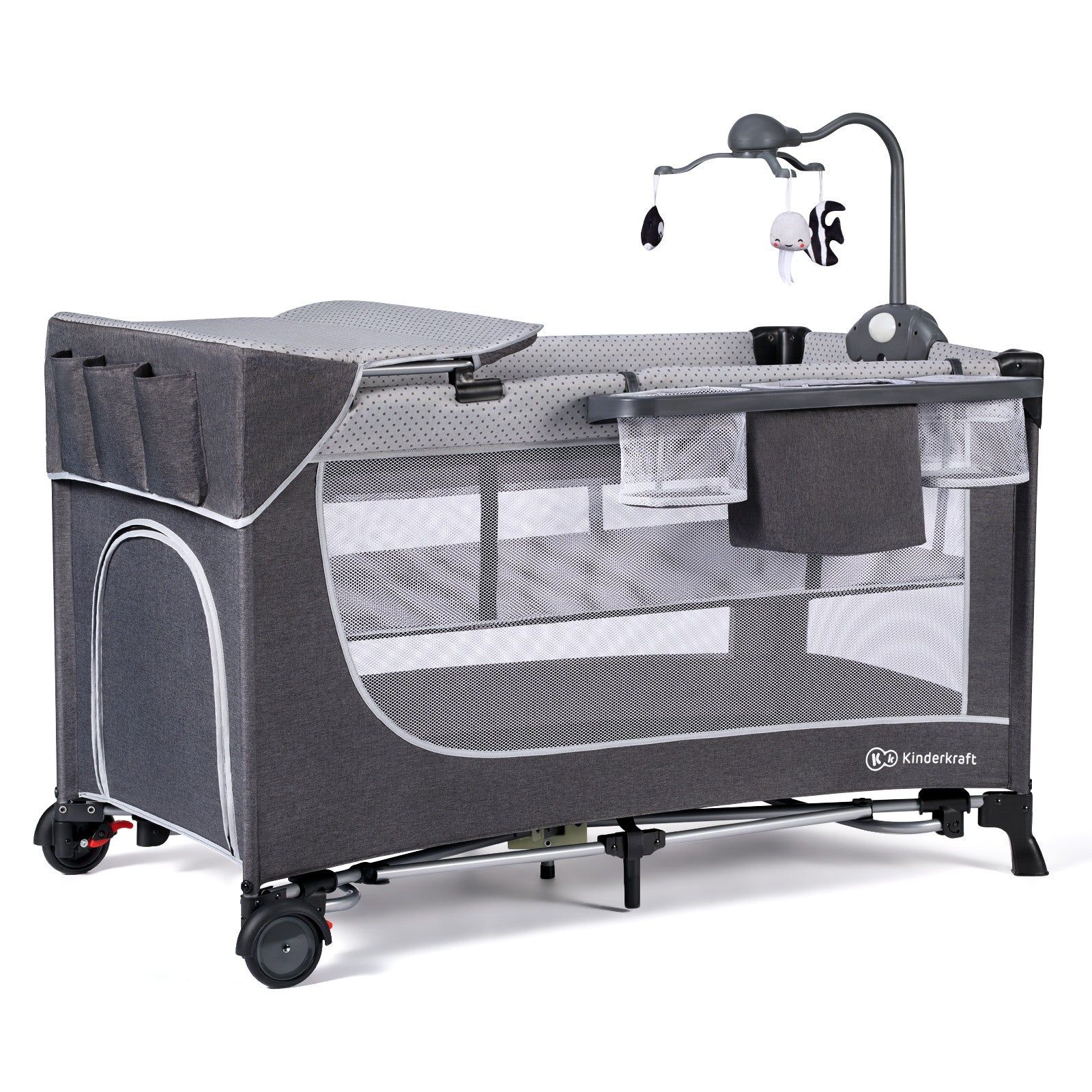 Бебешка кошара с аксесоари KinderKraft LEODY 2022 FULL Сива --- BebeMama