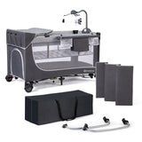 Бебешка кошара с аксесоари KinderKraft LEODY 2022 FULL Сива --- BebeMama