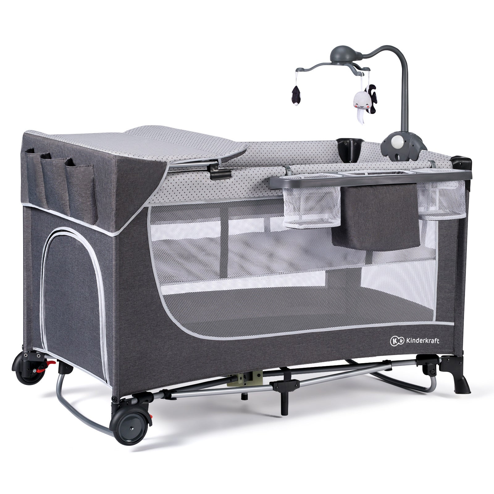 Бебешка кошара с аксесоари KinderKraft LEODY 2022 FULL Сива --- BebeMama