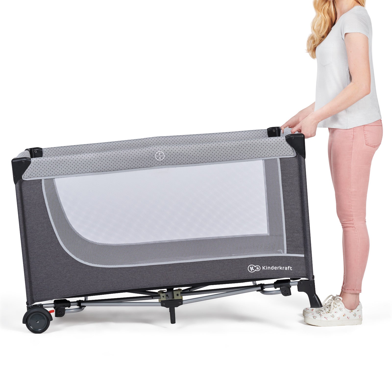 Бебешка преносима кошара KinderKraft LEODY 2022 Сива --- BebeMama