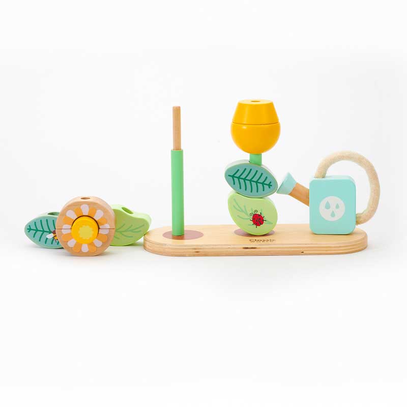 Дървена Играчка - Кубчета За Нанизване Цветна Градина --- BebeMama