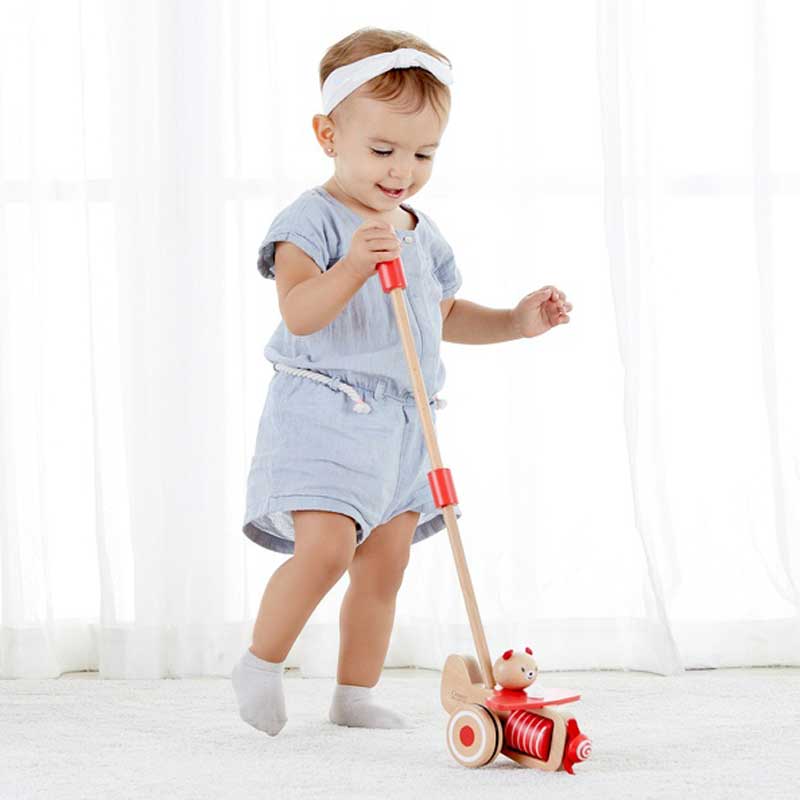 Дървена Музикална Играчка За Бутане - Мече Със Самолет --- BebeMama