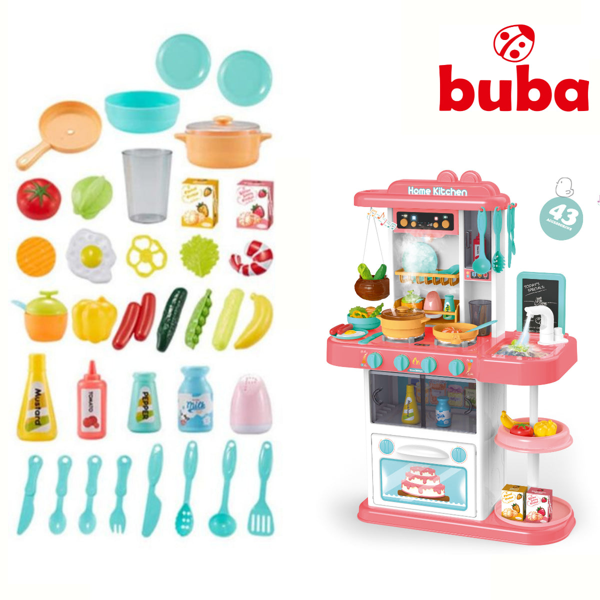Детска Кухня Buba Home Kitchen, 43 Части, 889-164, Розова --- BebeMama