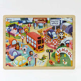 Детски Дървен Пъзел - Животните И Техния Град - Дървени Играчки - Classic World - BebeMama