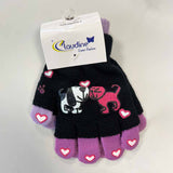 Детски Ръкавички Куче И Коте, Черни/Лилави, 6-10 Год. - Шалове И Ръкавички - Clodine Italy - BebeMama