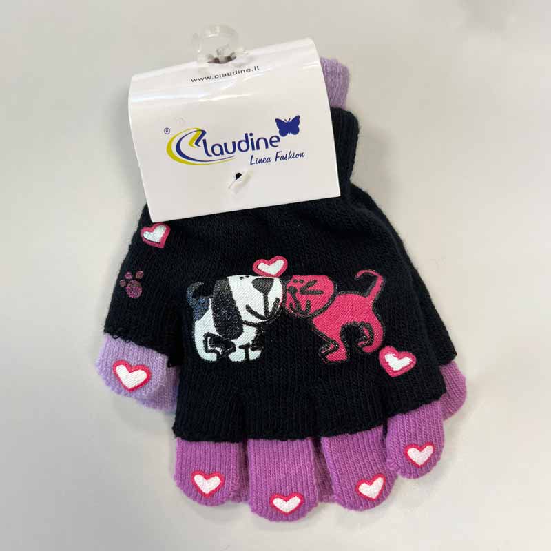 Детски Ръкавички Куче И Коте, Черни/Лилави, 6-10 Год. - Шалове И Ръкавички - Clodine Italy - BebeMama