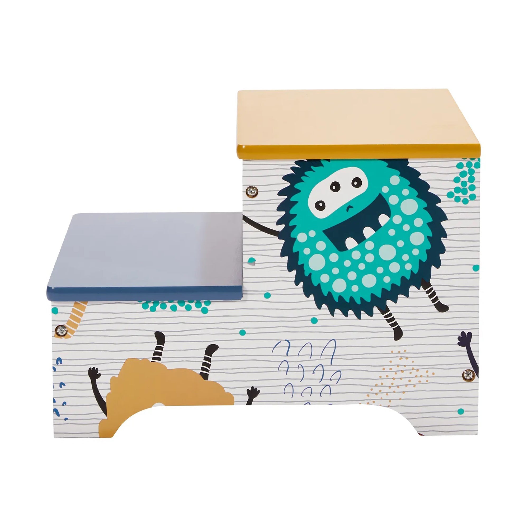 Детско Столче-Стълба, От Дърво, С 2 Стъпала, Място За Съхранение, Дръжка За Пренасяне - Monster --- BebeMama