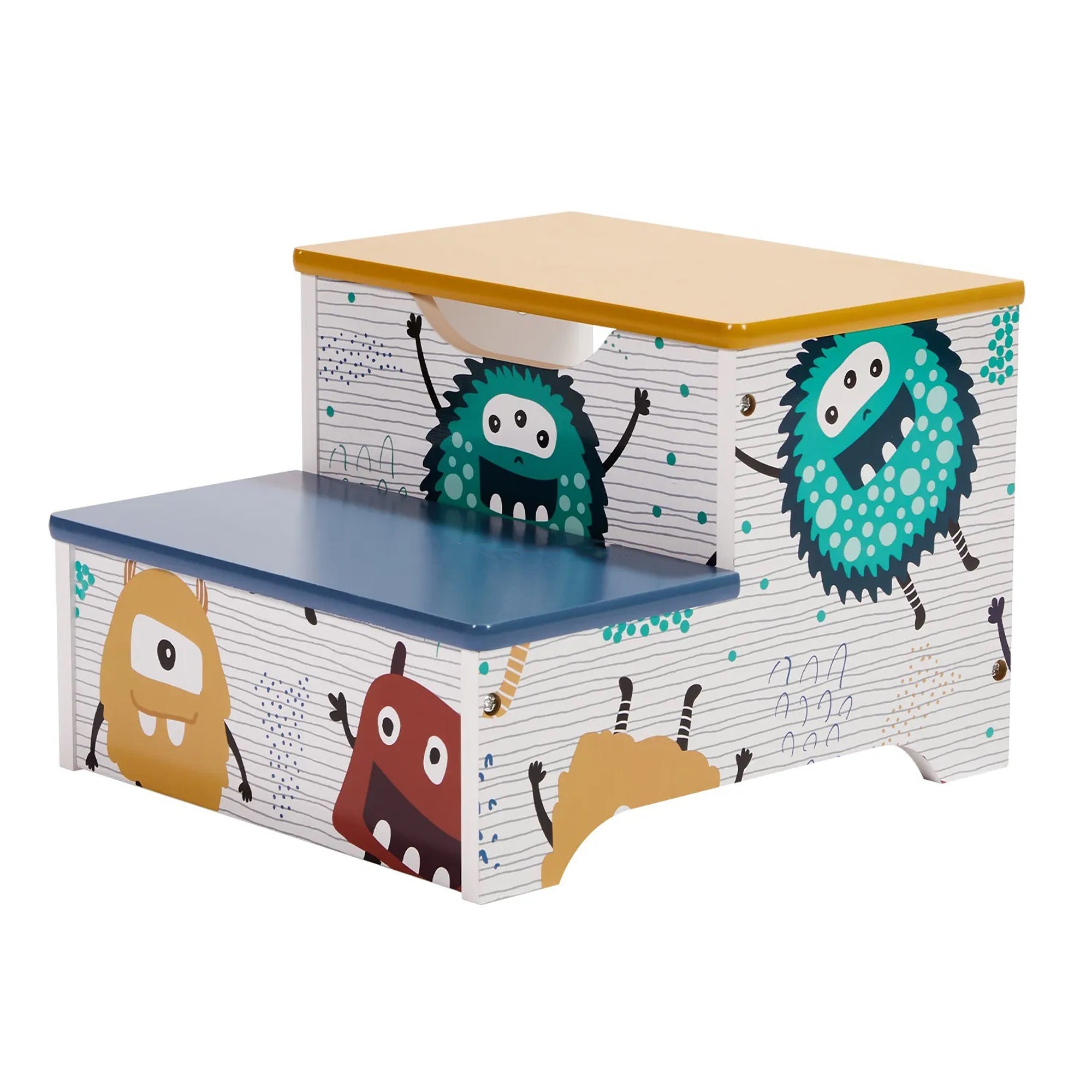 Детско Столче-Стълба, От Дърво, С 2 Стъпала, Място За Съхранение, Дръжка За Пренасяне - Monster - Аксесоари За Стая - Ginger Home - BebeMama