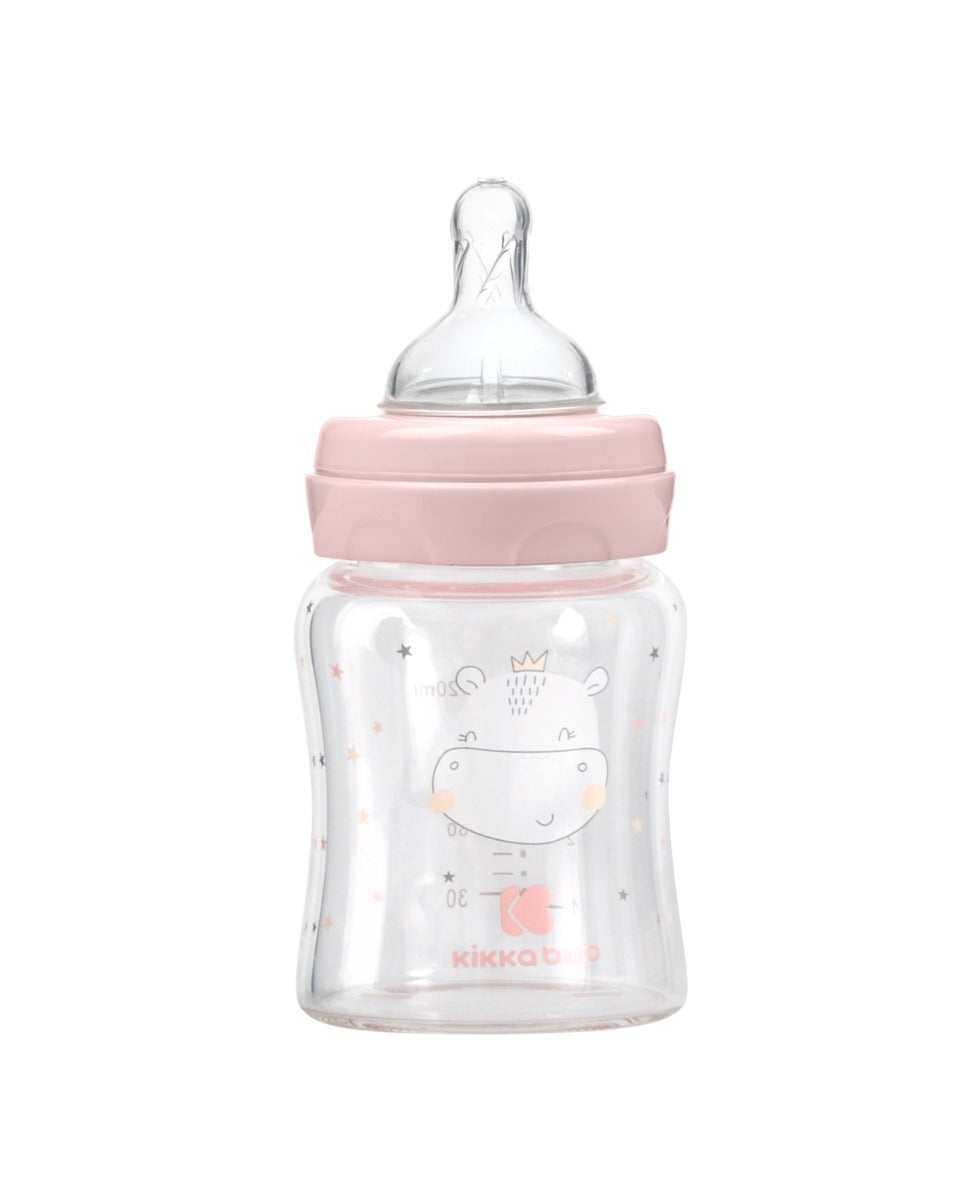 Шише Стъклено 120Мл Hippo Dreams Pink --- BebeMama