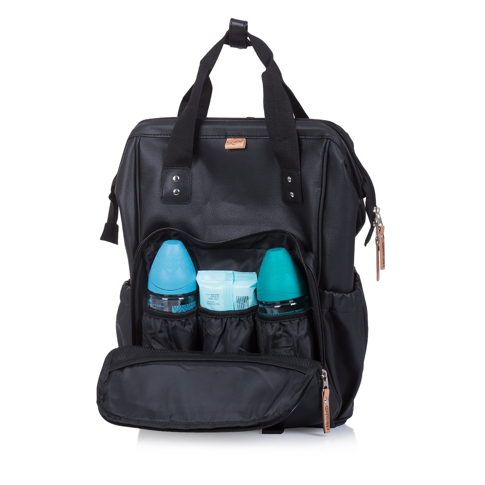 Раница/Чанта За Количка Черна Кожа --- BebeMama