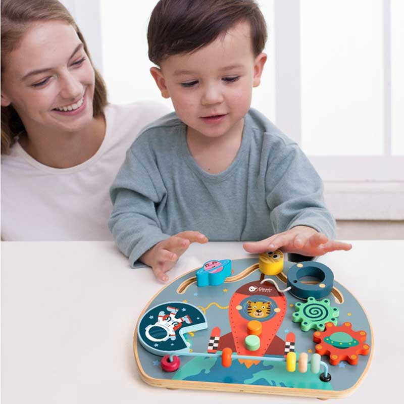 Интерактивна Дървена Детска Играчка - Космическа Ракета --- BebeMama