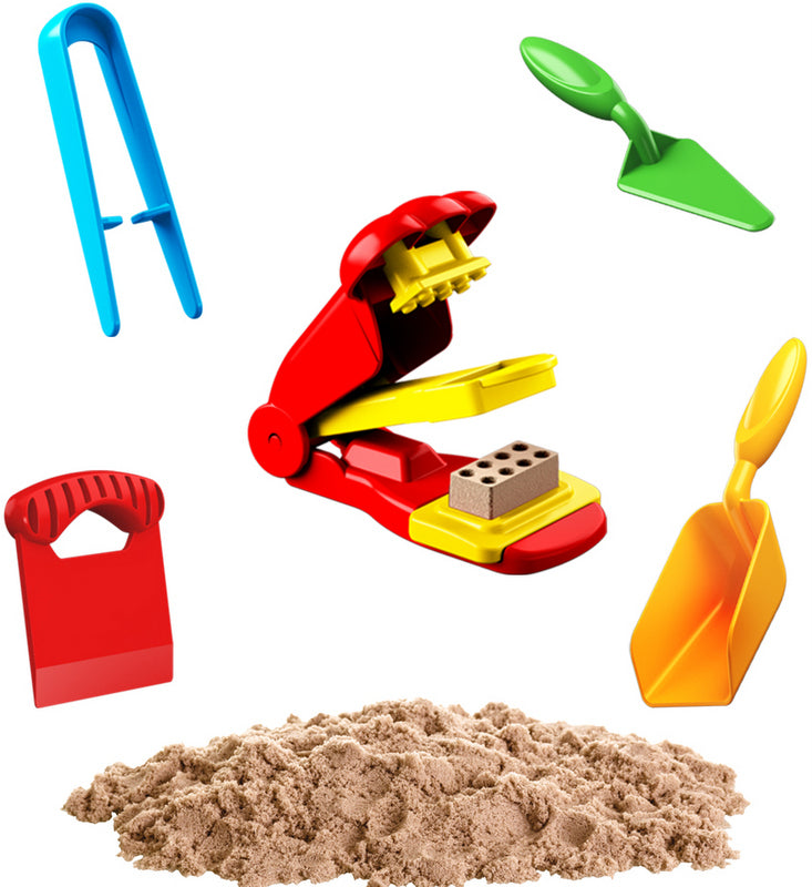 Коплект Форми За Строеж На Къща И 750 Гр Кинетичен Пясък И Преса За Тухли И Инструменти 43Х7Х27 --- BebeMama