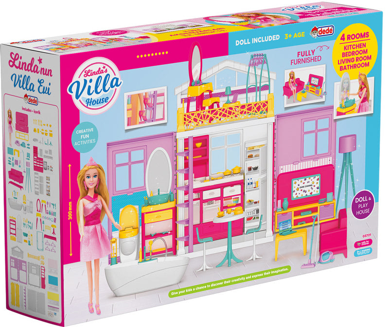 Вилата На Линда За Размер Кукли Тип Барби С Обзавеждане56X38X16 - Играчки - TheSmileOfYourBaby - BebeMama