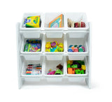 Етажерка С 9 Кутии За Съхранение, Секция За Детска Стая, Органайзер За Играчки И Книжки От Дърво- White --- BebeMama