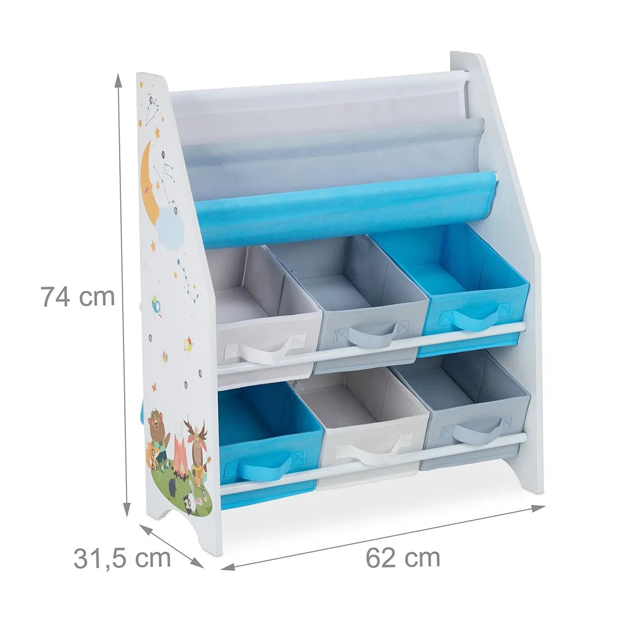 Секция За Детска Стая Етажерка За Книги И Играчки Органайзер От Дърво С 6 Текстилни Кутии За Съхранение - Forest --- BebeMama