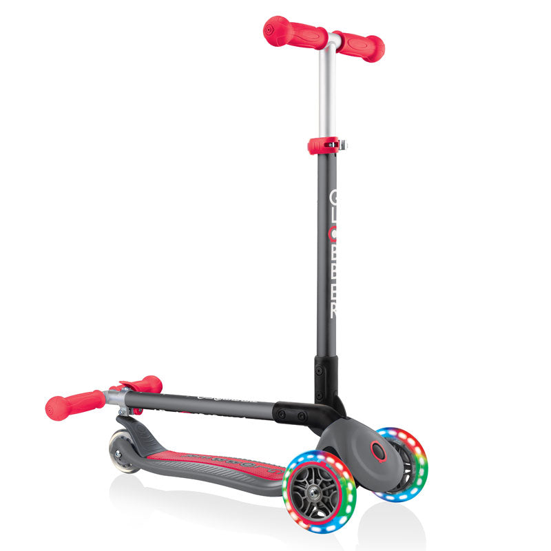 Сгъваема Тротинетка Със Светещи Колела Globber Primo Foldable Lights Сиво-Червена --- BebeMama