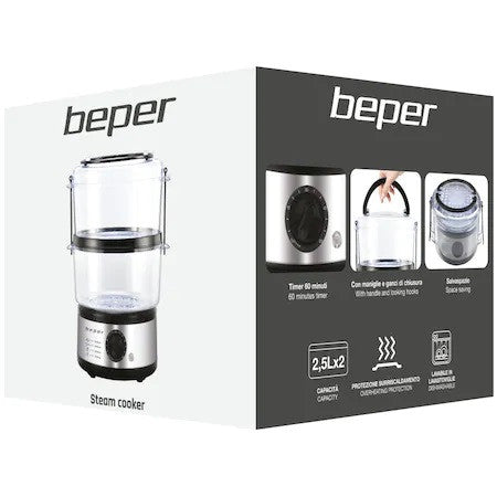 Уред За Готвене На Пара Beper Bc.261 Черен/Инокс --- BebeMama