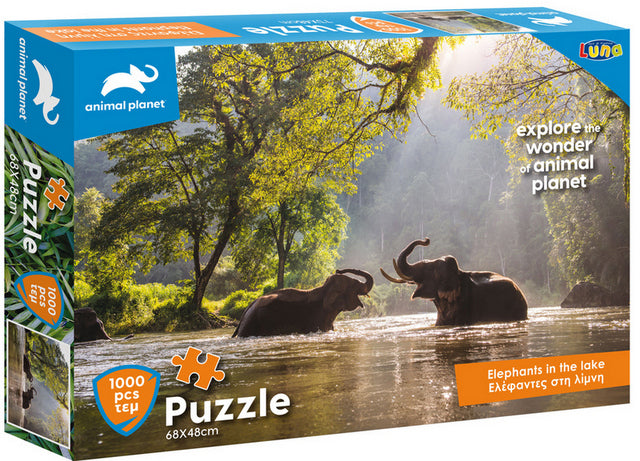 Puzzle 1000 de piese Animal Planet Elefanți în lac Dimensiune 73x48