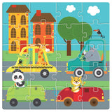 Puzzle magnetic 60 de piese Animale în oraș 18x18x2 Conține 3 puzzle-uri a câte 20 de piese fiecare
