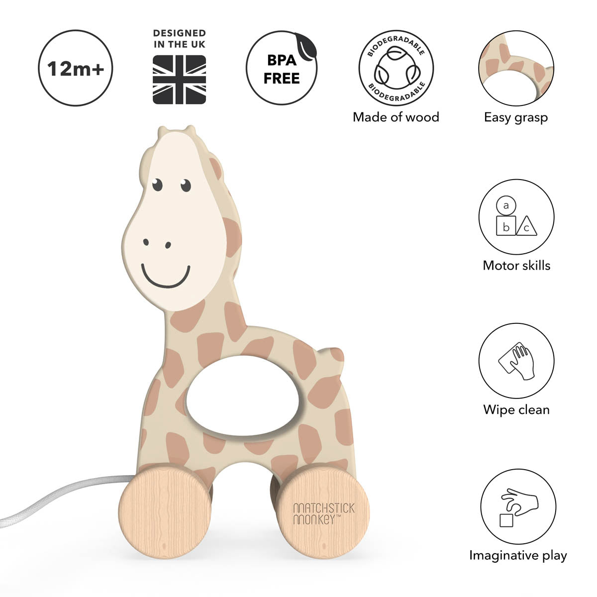 Matchstick Monkey Дървена Играчка За Дърпане - Gigi Giraffe