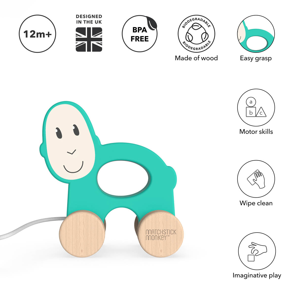 Matchstick Monkey Дървена Играчка За Дърпане - Matchstick Monkey