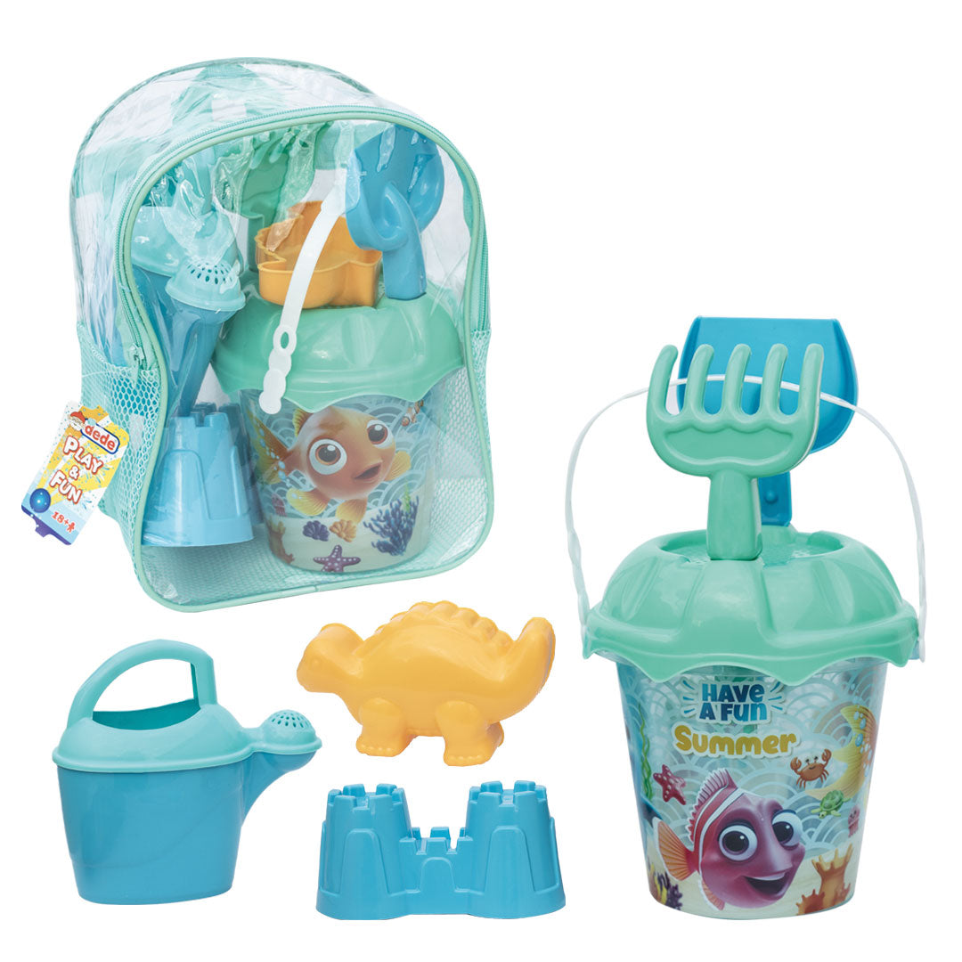 Rucsac tip găleată cu set de plajă, culoare turcoaz, 24x13x30