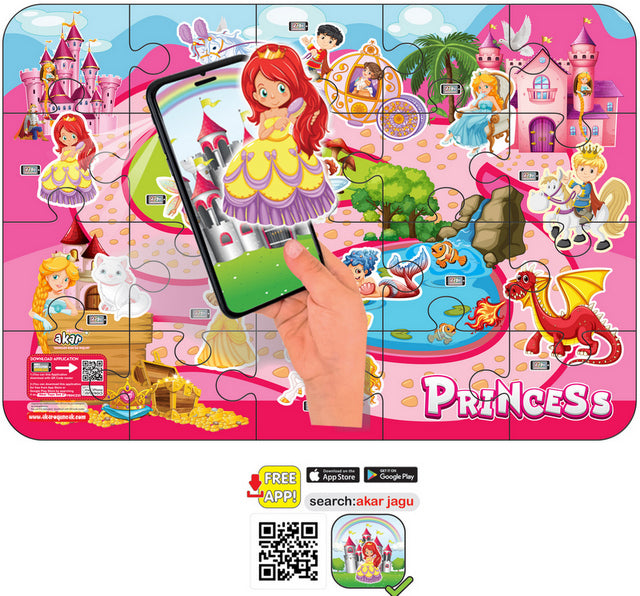 Puzzle vorbitor și narativ prințese bulgare 20 de piese cu dimensiuni 48x33 cu realitate augmentată 20x24x7 în 16 limbi din spumă EVA