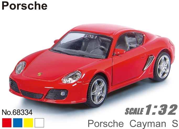Метален Точен Модел Кола 1:32 Porsche Cayman S Засилване С Издърпване Назад Отваряеми Врати И Капак Julia
