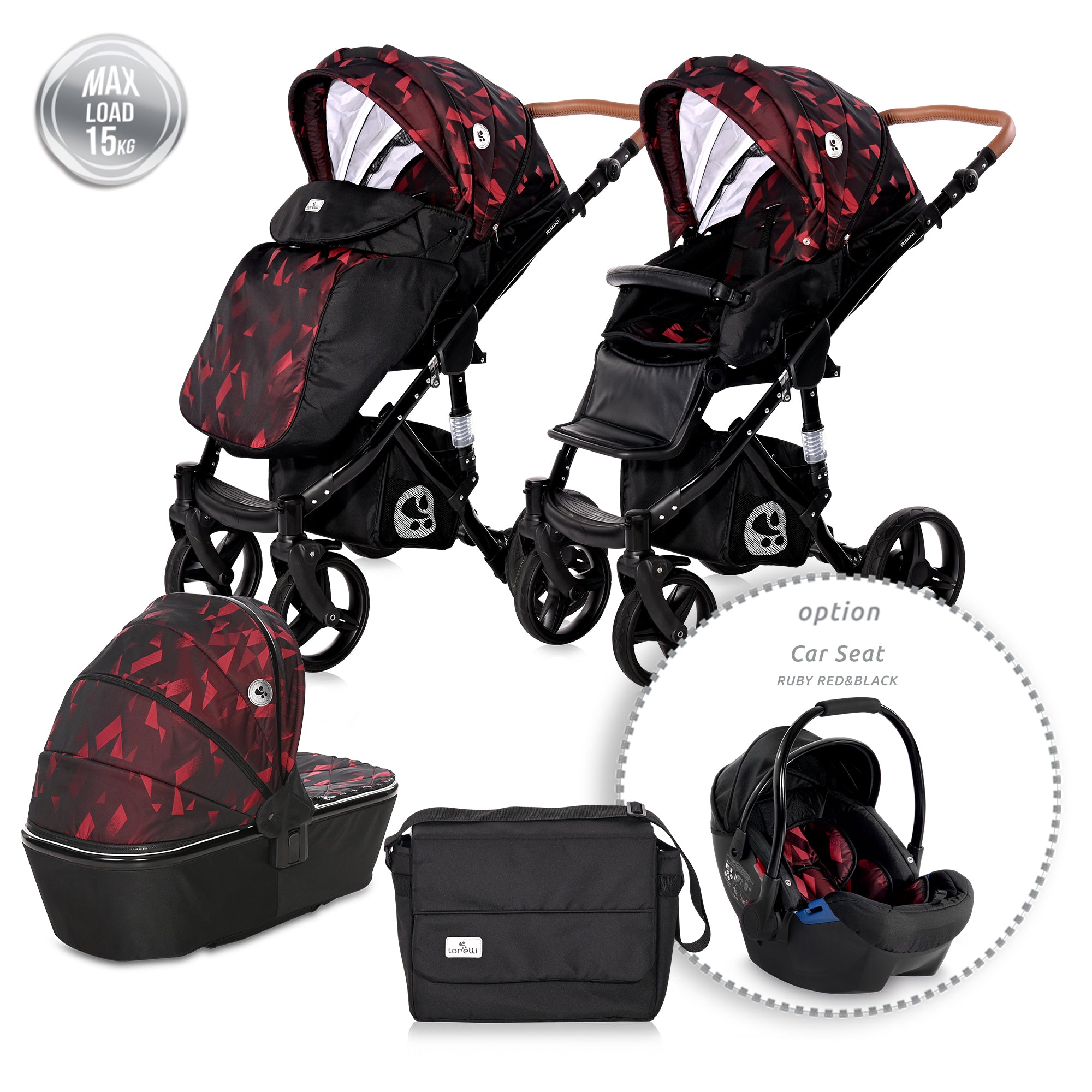 Д.количка Rimini+чанта Ruby Red & Black Lorelli Classic
