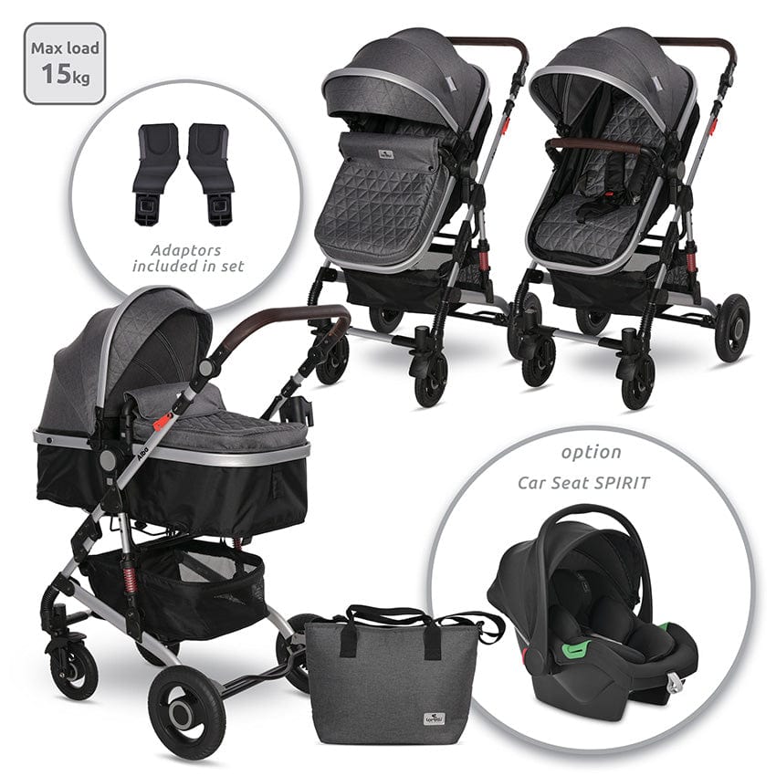 Cărucior Alba Premium Gri Oțel + Adaptoare