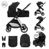 Cărucior Aspen Black 3 în 1, transformabil, până la 22"