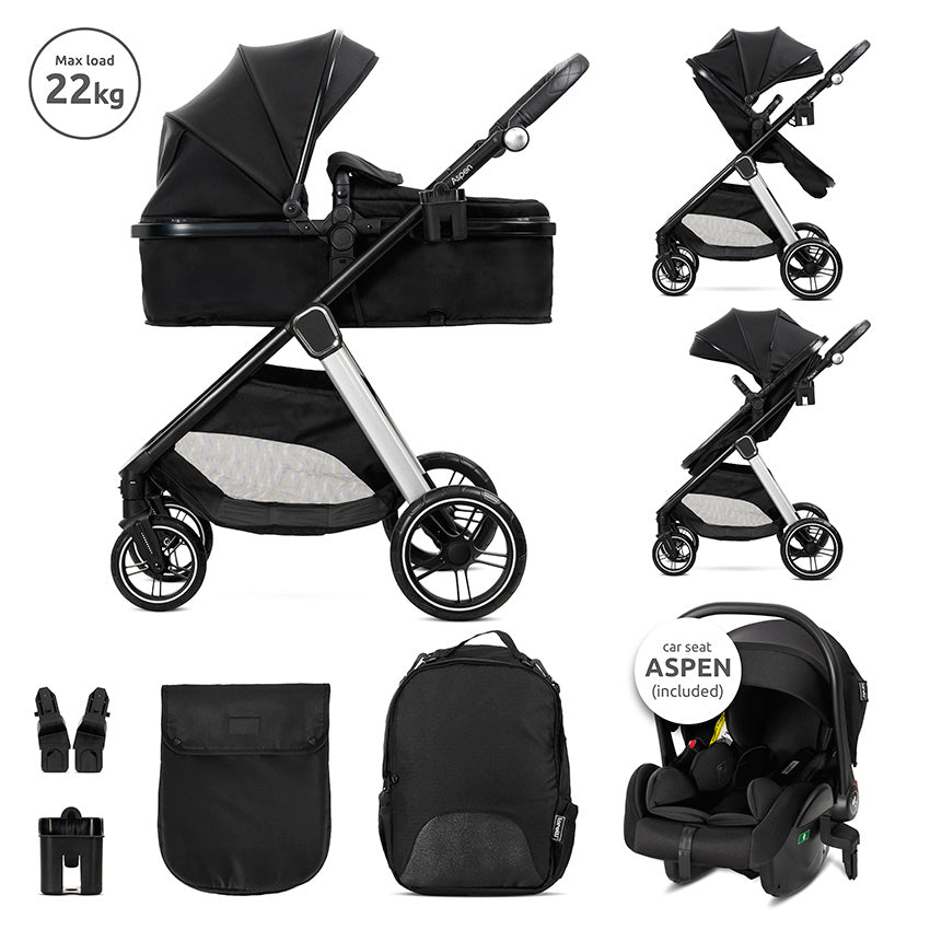 Cărucior Aspen Black 3 în 1, transformabil, până la 22"
