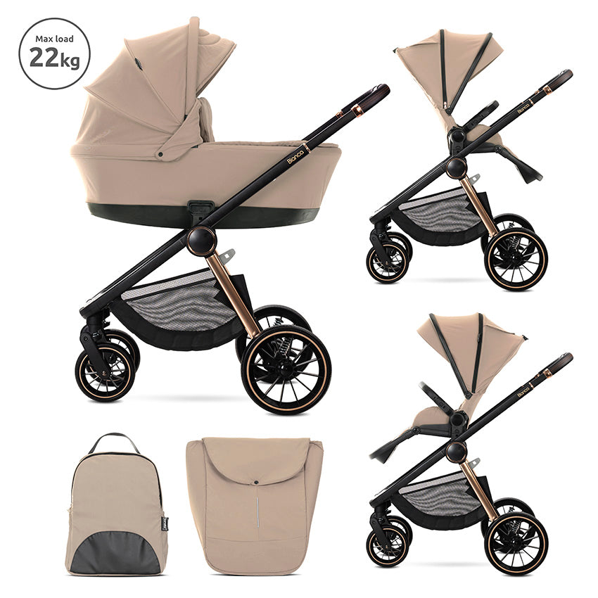 Cărucior D. Bianca Beige Warm 2 în 1 Până la 22 + Adaptor