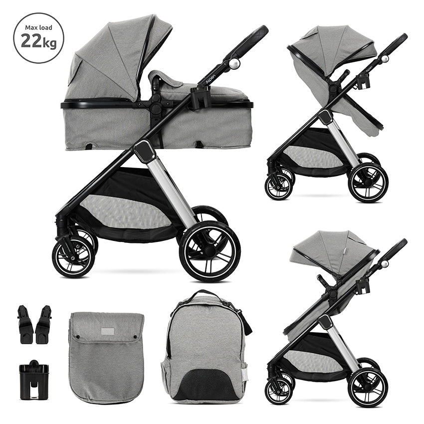 Cărucior Aspen Grey 2 în 1, transformabil, până la 22"