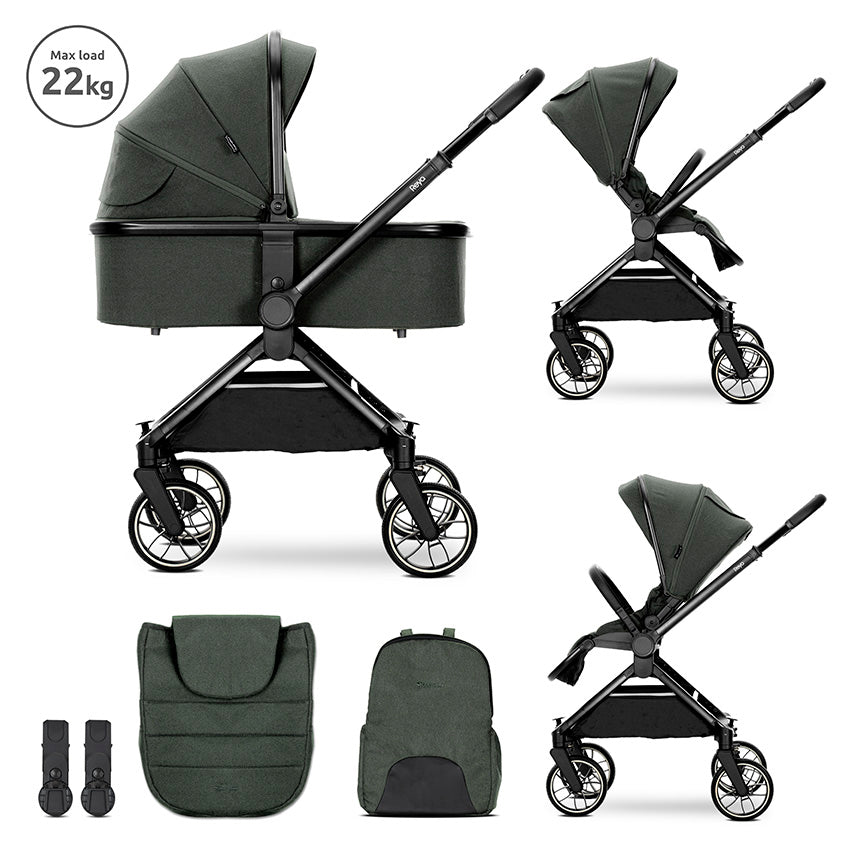 Cărucior Reya 2 în 1 verde, reversibil, până la 22 cm