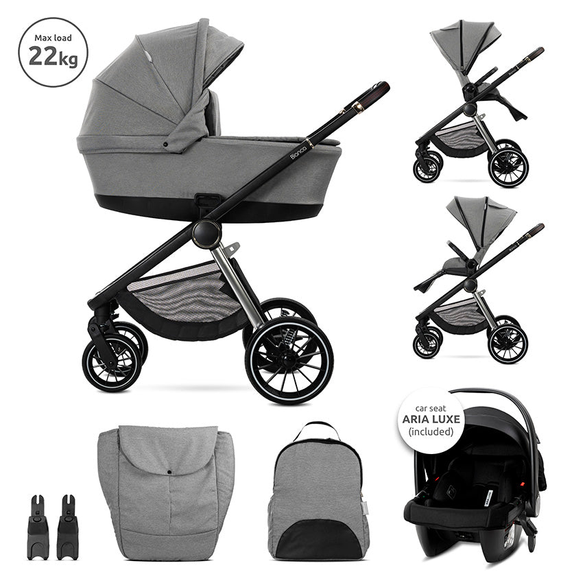 Cărucior Bianca Grey 3 în 1 până la 22" cu landou