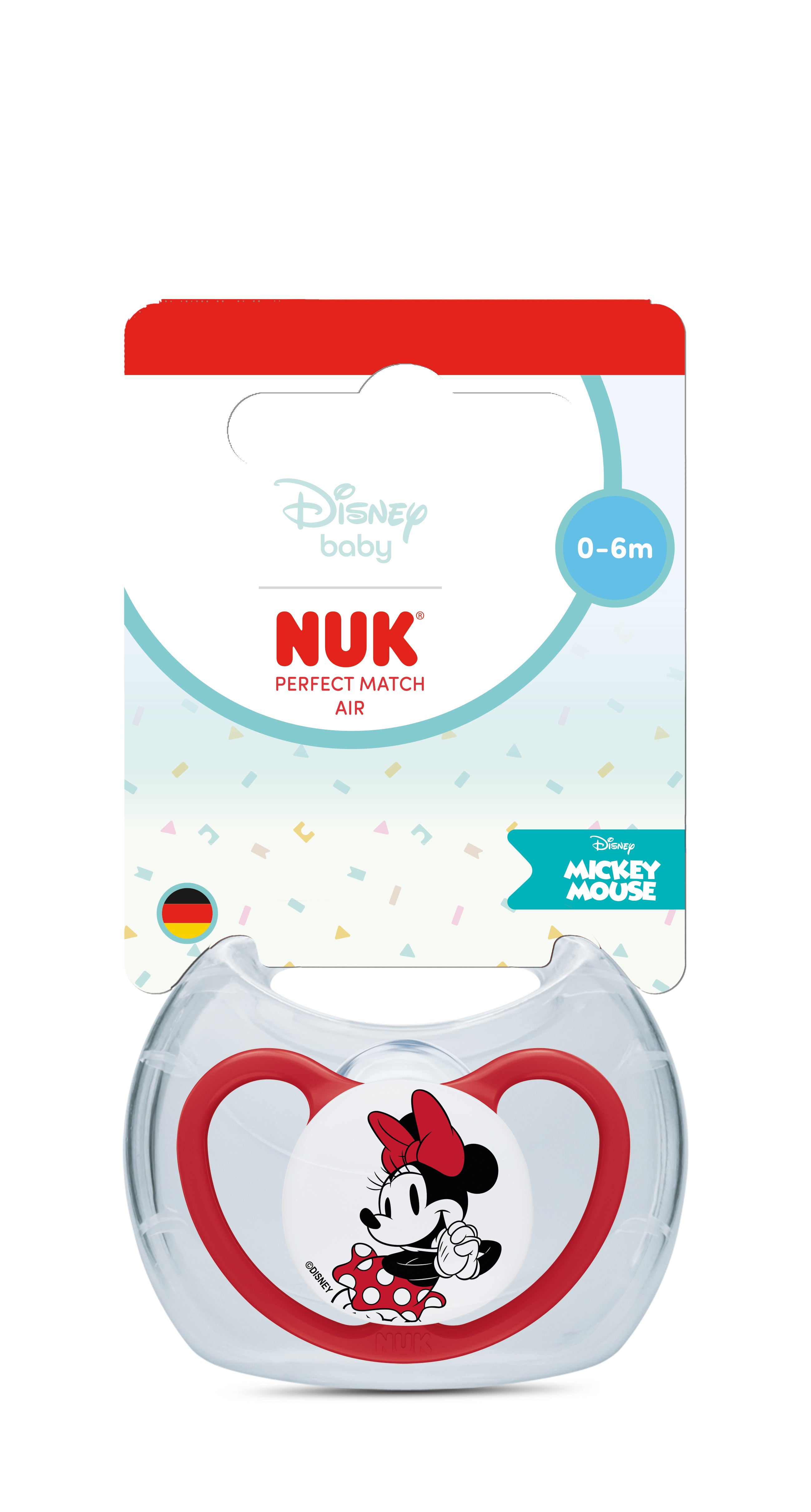 Nuk Perfect Match Биберон Залъгалка, Силикон 0 6мес. 1бр., Air, Мики, Червена Bebolino