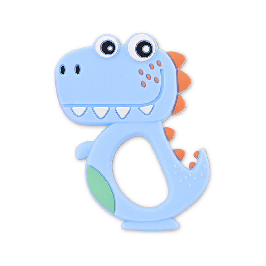 Jucărie de dentiție din silicon, dinozaur, norocos, albastru