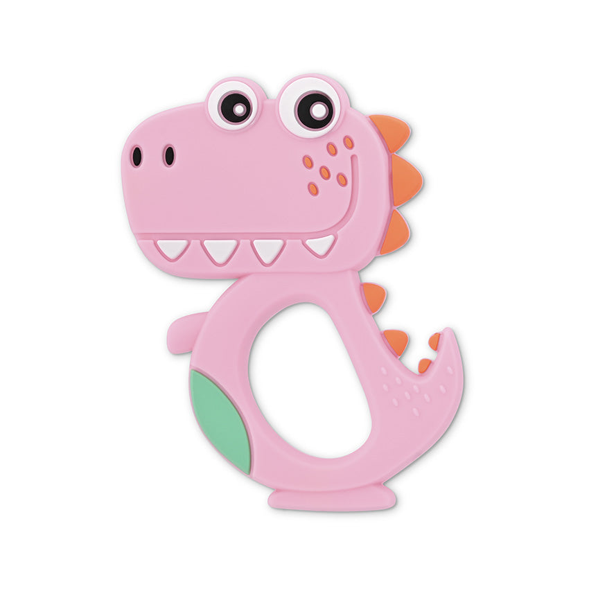 Jucărie de dentiție din silicon, dinozaur, roz norocos