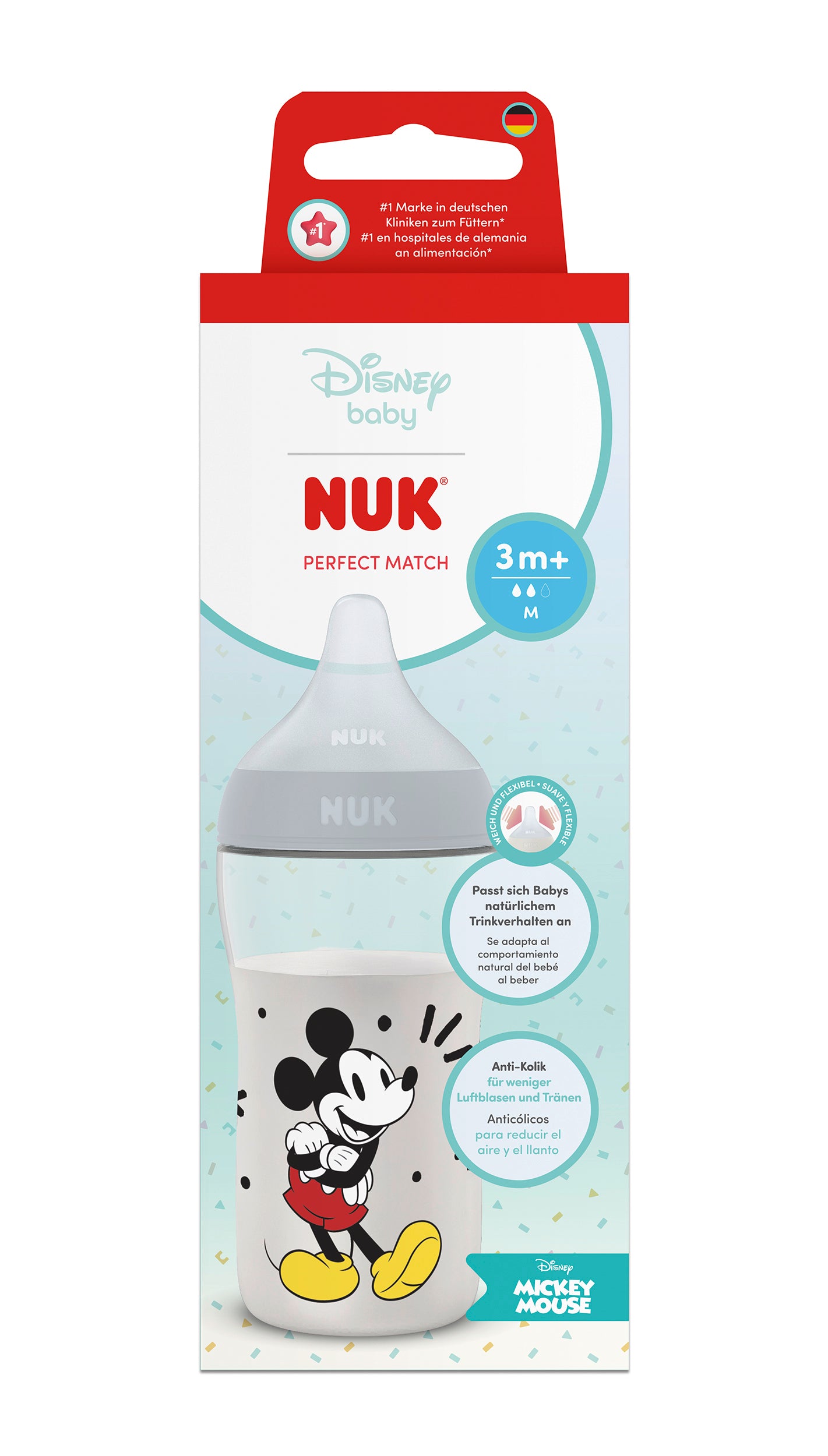 Perfect Match Шише Рр 260мл. Със Силиконов Биберон За Хранене M, 3+ Мес. Мики, Сиво Nuk