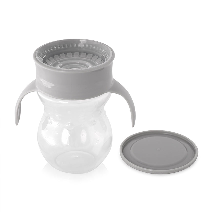 Чаша Неразливаща 360 Градуса Сива 270ml С Дръжки Baby Care