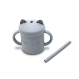 Силиконова Чаша С Дръжки+Сламка Natural Grey