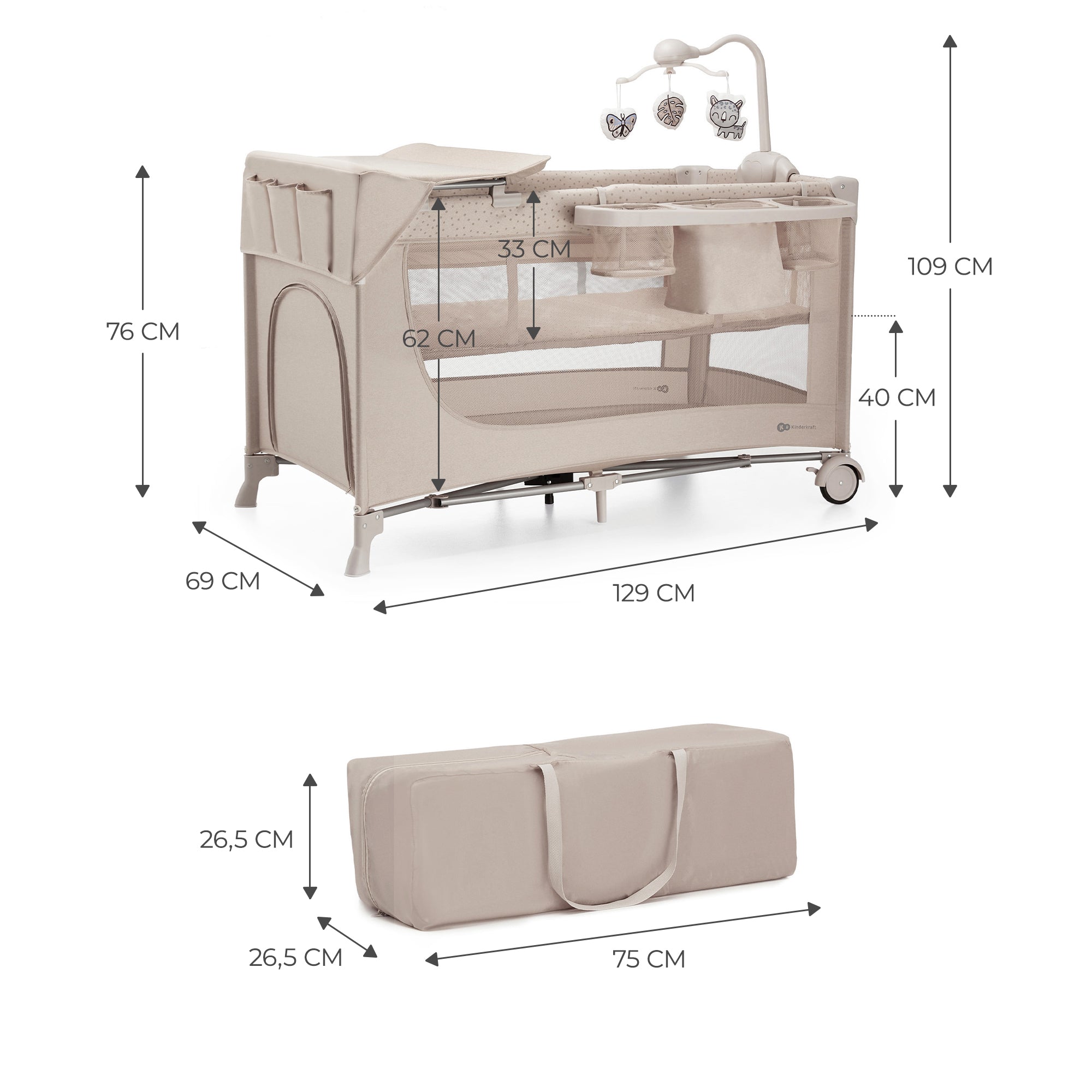 Kinderkraft Joy Full 2 Бебешка Кошара С Аксесоаври Beige